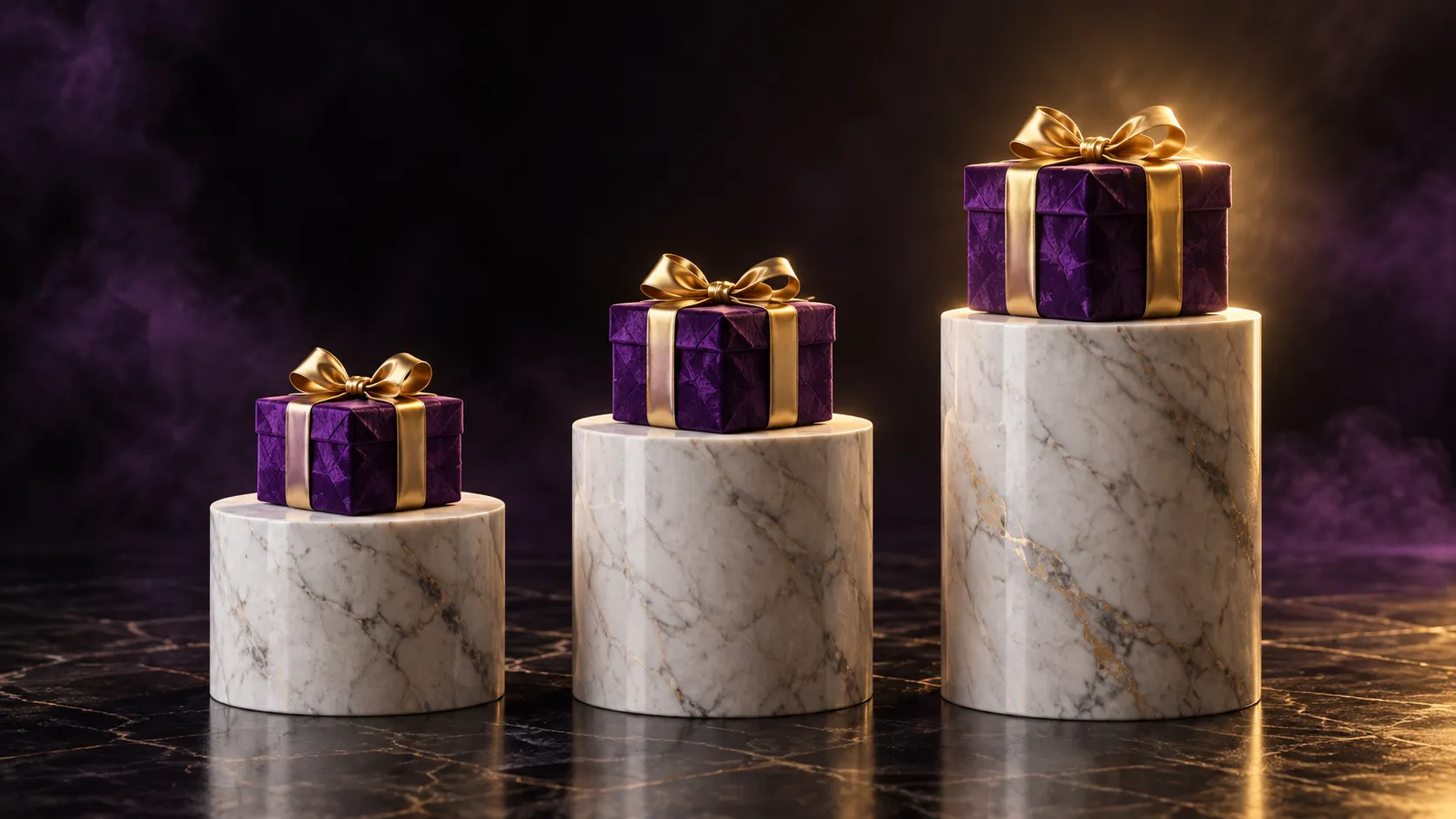 Three raised plinths representing the staged welcome bonus deposits