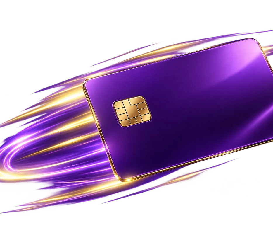 Purple credit card mockup used for card deposits