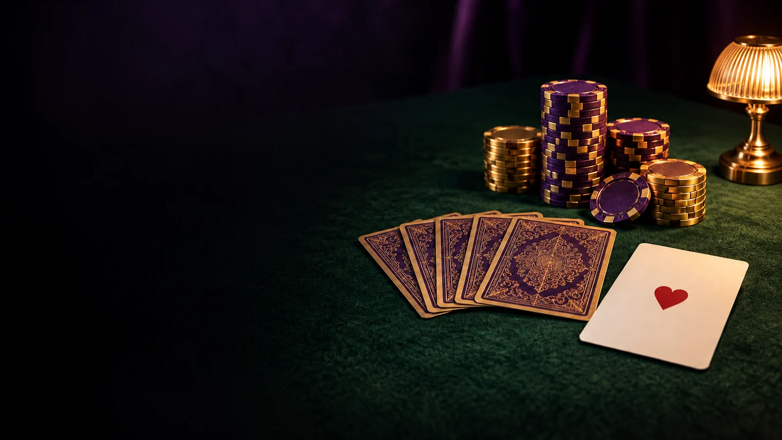 Casino chips and a fanned hand of cards resting on green felt
